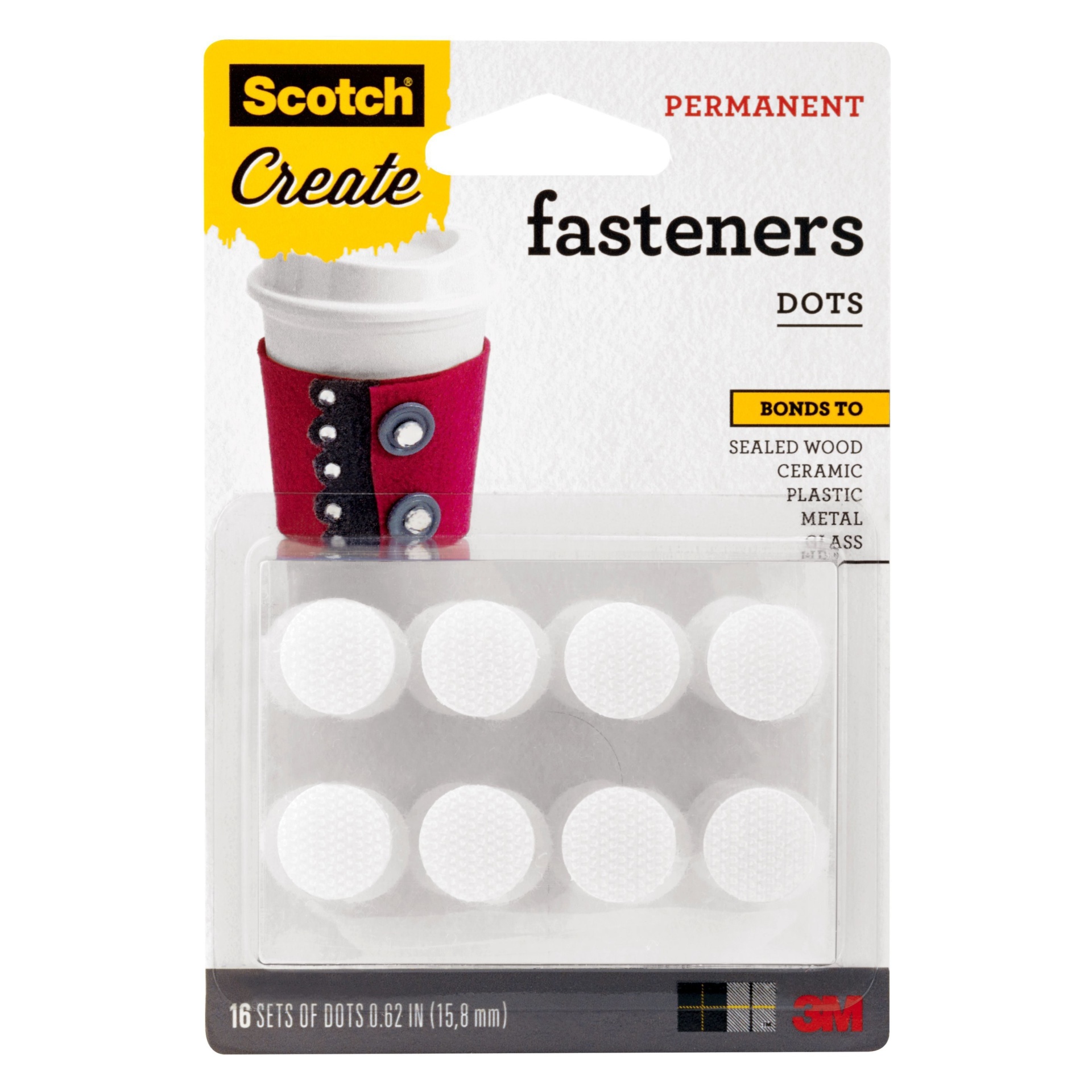 slide 1 of 8, Scotch Fastener Dots Permanent - White, 16 ct