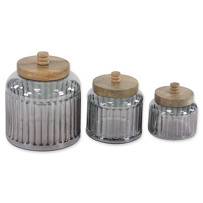 slide 1 of 1, Ridge Road Decor Smoked Glass Jars with Lids, 3 ct