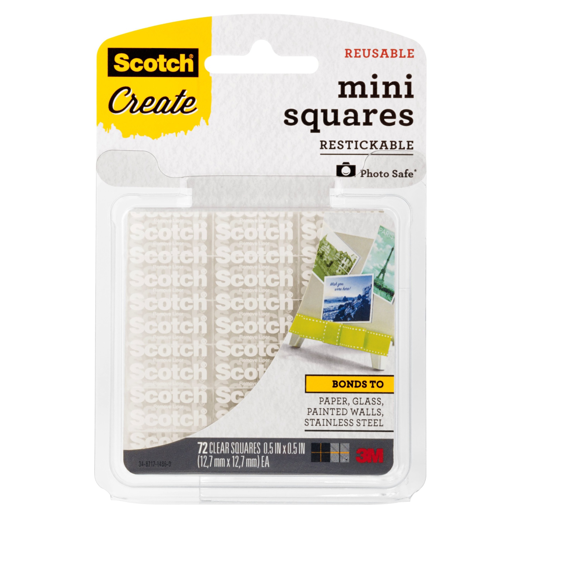 slide 1 of 7, Scotch Mini Squares Reusable - Clear, 72 ct