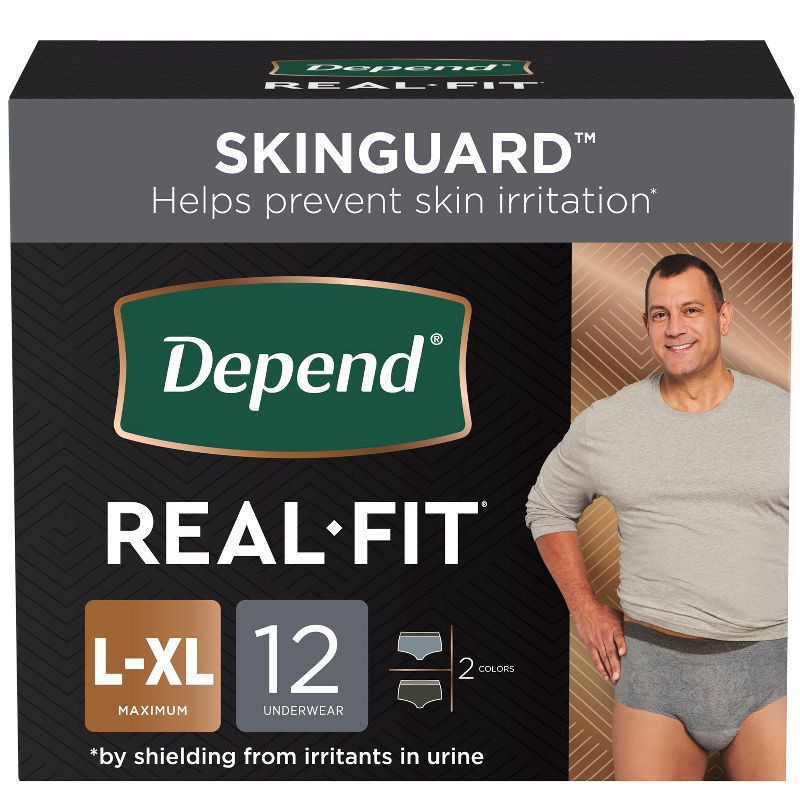 slide 1 of 7, Depend Real Fit Incontinence Underwear for Men - Maximum Absorbency - L/XL - Black & Gray - 12ct, 12 ct