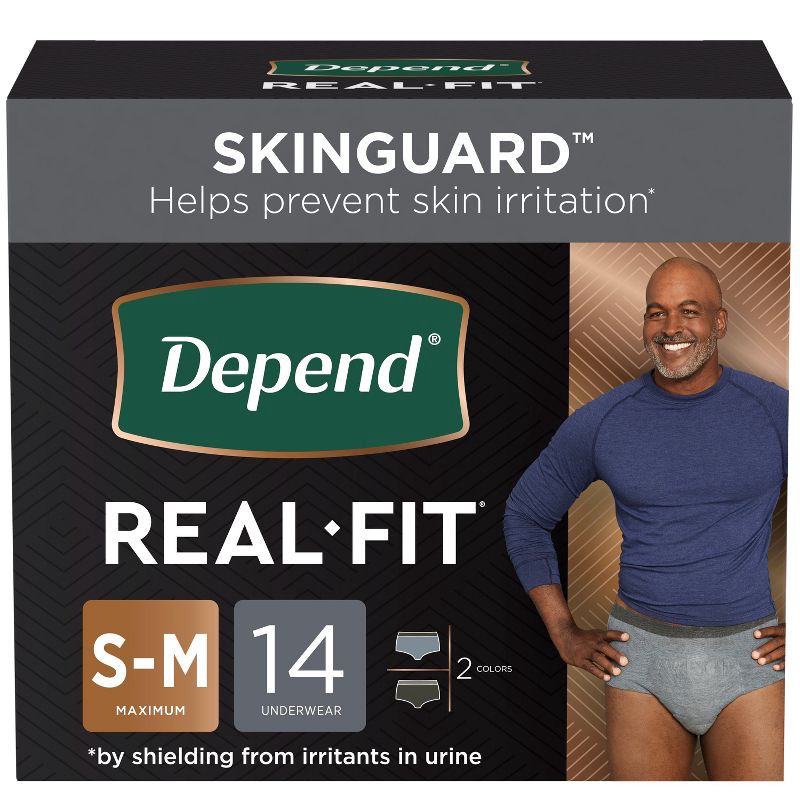 slide 1 of 13, Depend Real Fit Incontinence Underwear for Men - Maximum Absorbency - S/M - Black & Gray - 14ct, 14 ct