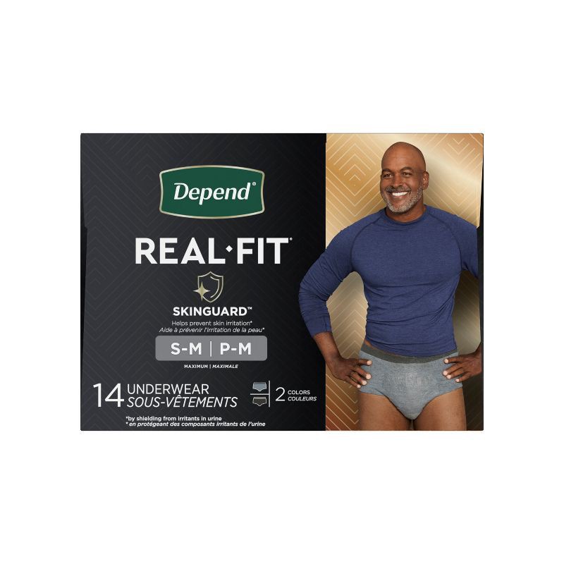 slide 12 of 13, Depend Real Fit Incontinence Underwear for Men - Maximum Absorbency - S/M - Black & Gray - 14ct, 14 ct