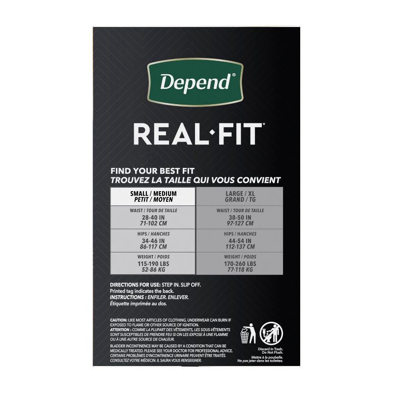 slide 11 of 13, Depend Real Fit Incontinence Underwear for Men - Maximum Absorbency - S/M - Black & Gray - 14ct, 14 ct