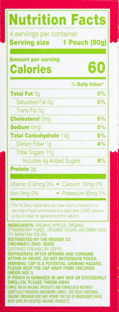 slide 3 of 5, Simple Truth Organic Strawberry Applesauce, 4 ct; 3.2 oz