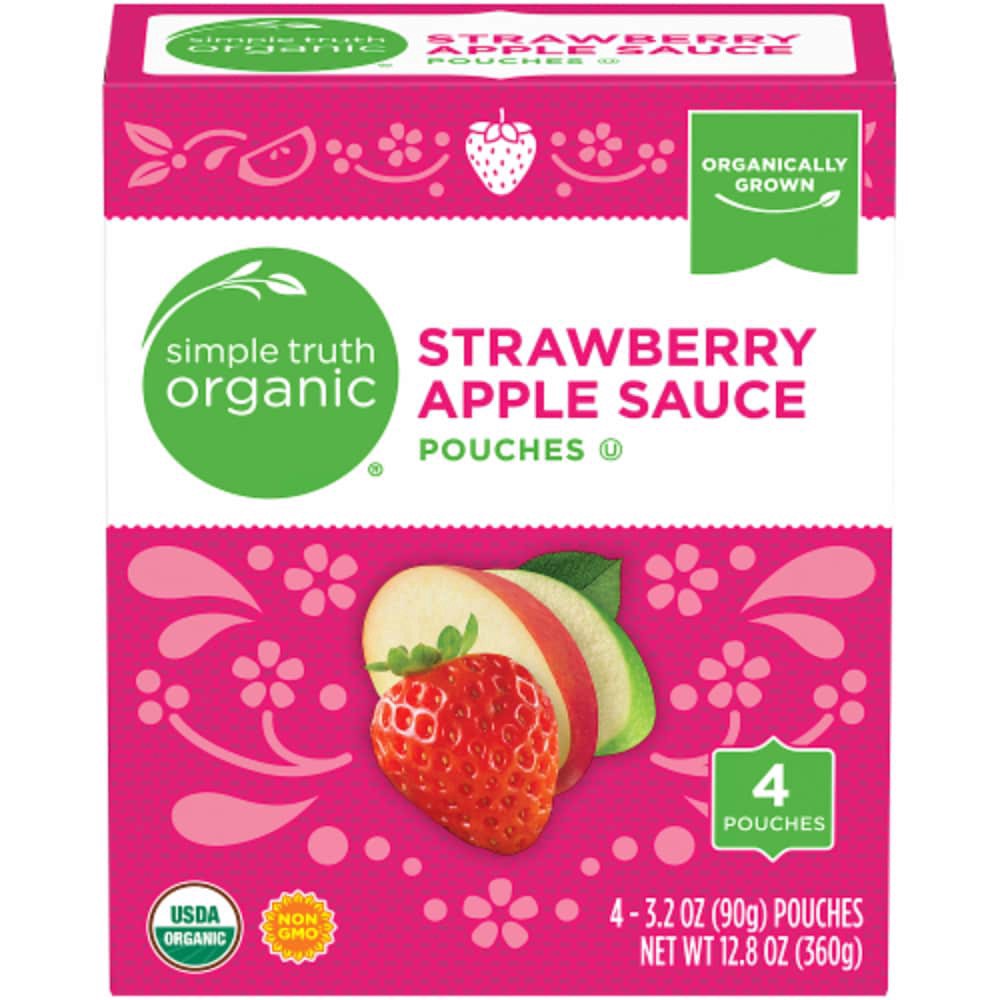 slide 1 of 5, Simple Truth Organic Strawberry Applesauce, 4 ct; 3.2 oz