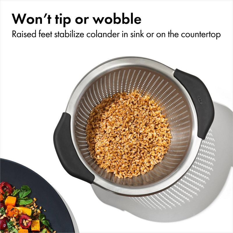 slide 4 of 8, OXO 5 Qt Stainless Steel Colander: Dishwasher-Safe Strainer for Pasta & More, Clear, 11.7" Width, 5 qt