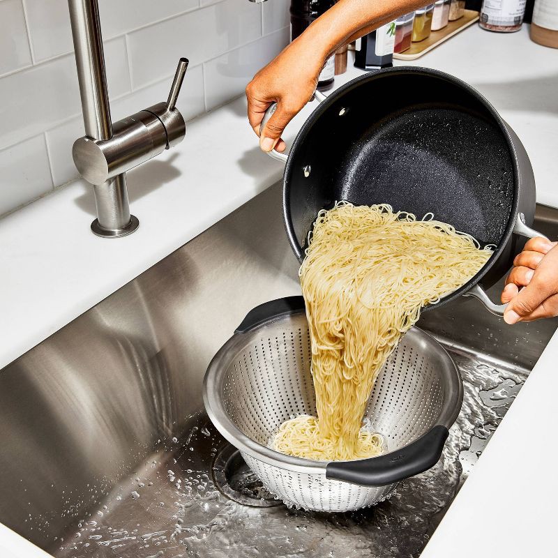 slide 5 of 8, OXO 5 Qt Stainless Steel Colander: Dishwasher-Safe Strainer for Pasta & More, Clear, 11.7" Width, 5 qt