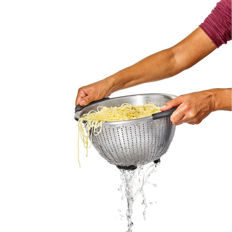 slide 6 of 8, OXO 5 Qt Stainless Steel Colander: Dishwasher-Safe Strainer for Pasta & More, Clear, 11.7" Width, 5 qt