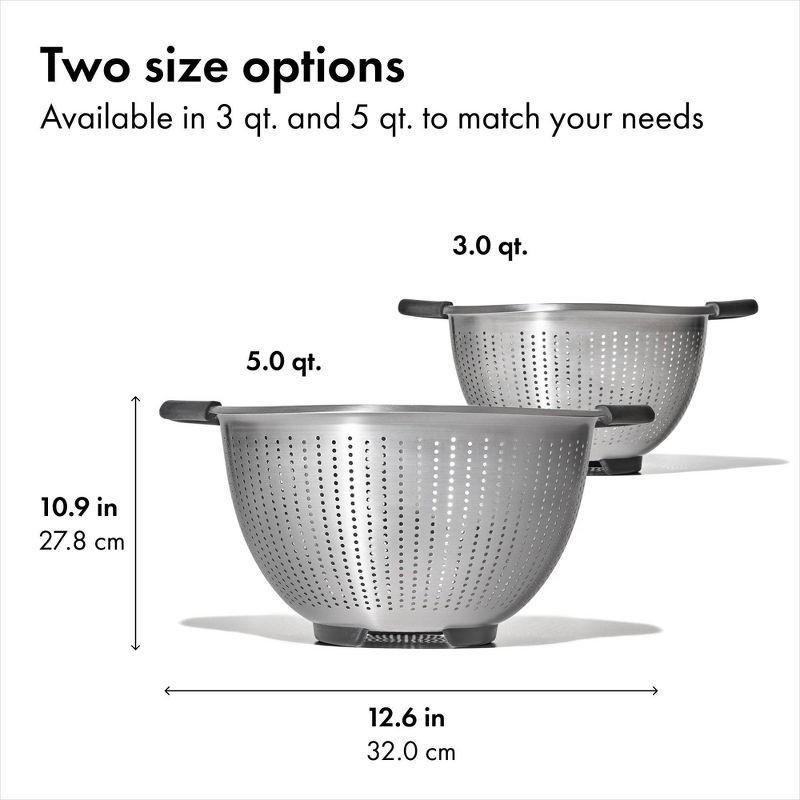 slide 7 of 8, OXO 5 Qt Stainless Steel Colander: Dishwasher-Safe Strainer for Pasta & More, Clear, 11.7" Width, 5 qt