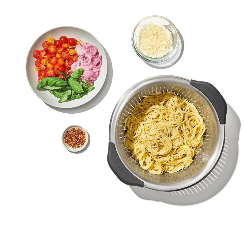 slide 7 of 8, OXO 5 Qt Stainless Steel Colander: Dishwasher-Safe Strainer for Pasta & More, Clear, 11.7" Width, 5 qt