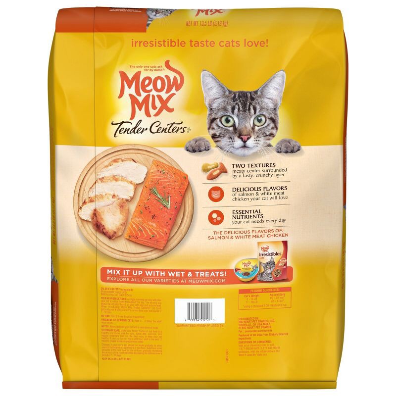 slide 2 of 5, Meow Mix Tender Centers with Flavors of Salmon & Chicken Adult Complete & Balanced Dry Cat Food - 13.5lbs, 13.5 lb