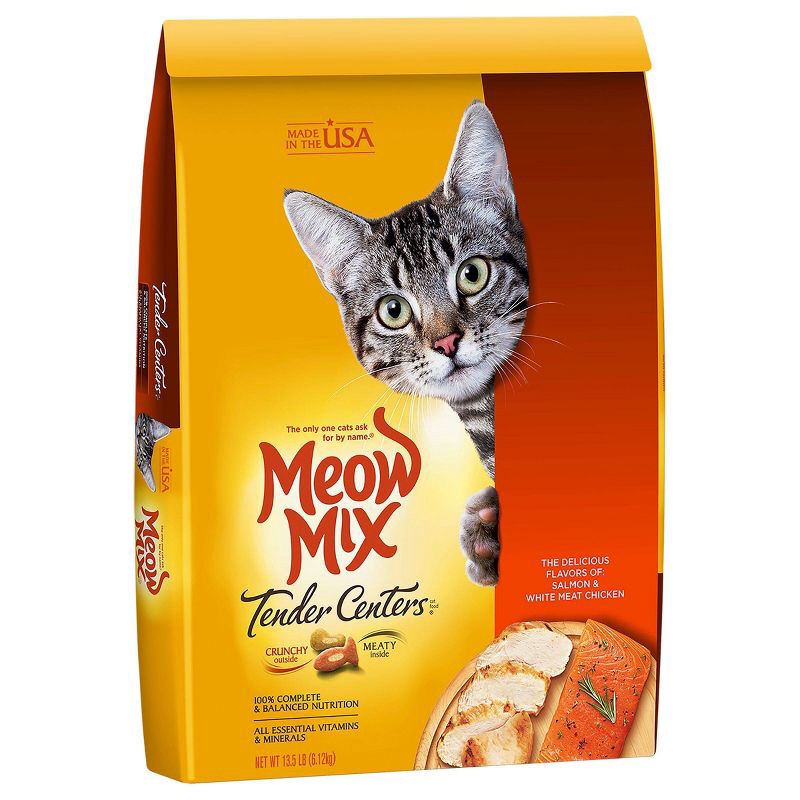 slide 4 of 5, Meow Mix Tender Centers with Flavors of Salmon & Chicken Adult Complete & Balanced Dry Cat Food - 13.5lbs, 13.5 lb