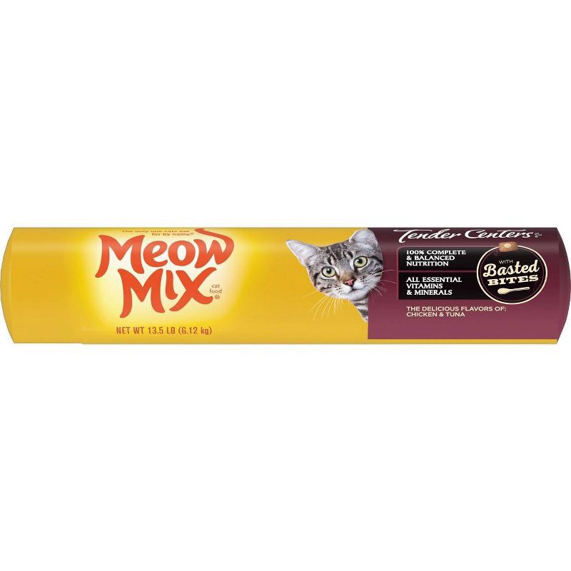 slide 4 of 5, Meow Mix Tender Centers with Flavors of Salmon & Chicken Adult Complete & Balanced Dry Cat Food - 13.5lbs, 13.5 lb