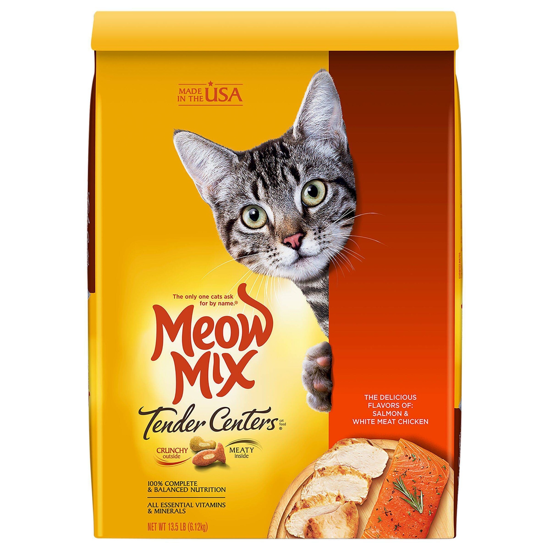 slide 1 of 5, Meow Mix Tender Centers with Flavors of Salmon & Chicken Adult Complete & Balanced Dry Cat Food - 13.5lbs, 13.5 lb