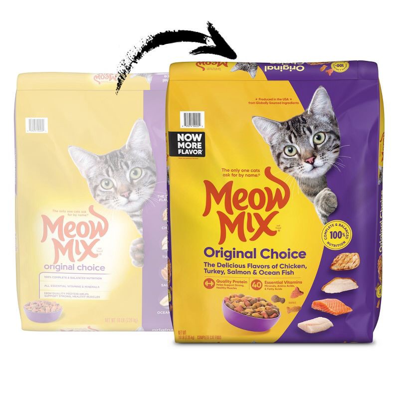 slide 3 of 12, Meow Mix Original Choice with Flavors of Chicken, Turkey, Salmon & Ocean Fish Adult Complete & Balanced Dry Cat Food - 16lbs, 16 lb