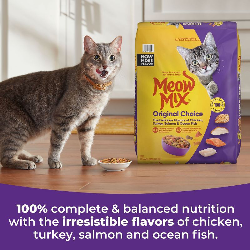 slide 4 of 12, Meow Mix Original Choice with Flavors of Chicken, Turkey, Salmon & Ocean Fish Adult Complete & Balanced Dry Cat Food - 16lbs, 16 lb