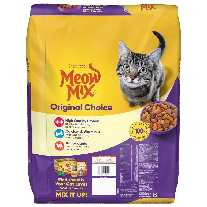 slide 2 of 4, Meow Mix Original Choice with Flavors of Chicken, Turkey, Salmon & Ocean Fish Adult Complete & Balanced Dry Cat Food - 16lbs, 16 lb