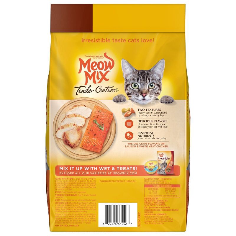 slide 2 of 8, Meow Mix Tender Centers with Flavors of Salmon & Chicken Adult Complete & Balanced Dry Cat Food - 3lbs, 3 lb