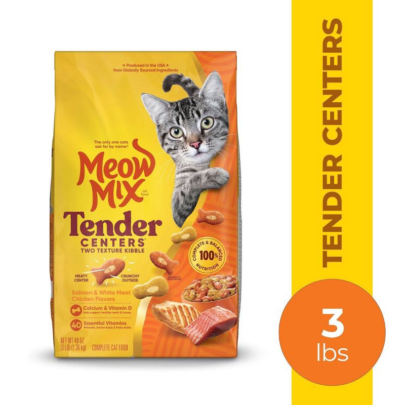 slide 3 of 5, Meow Mix Tender Centers Salmon and Chicken Flavor Dry Cat Food - 3lbs, 3 lb