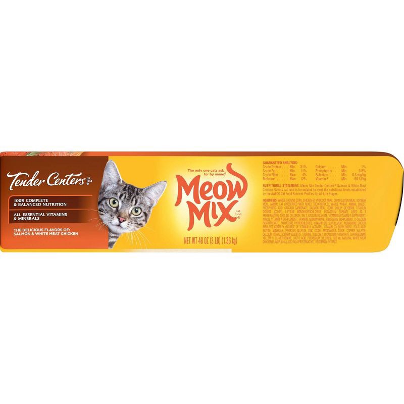 slide 3 of 8, Meow Mix Tender Centers with Flavors of Salmon & Chicken Adult Complete & Balanced Dry Cat Food - 3lbs, 3 lb