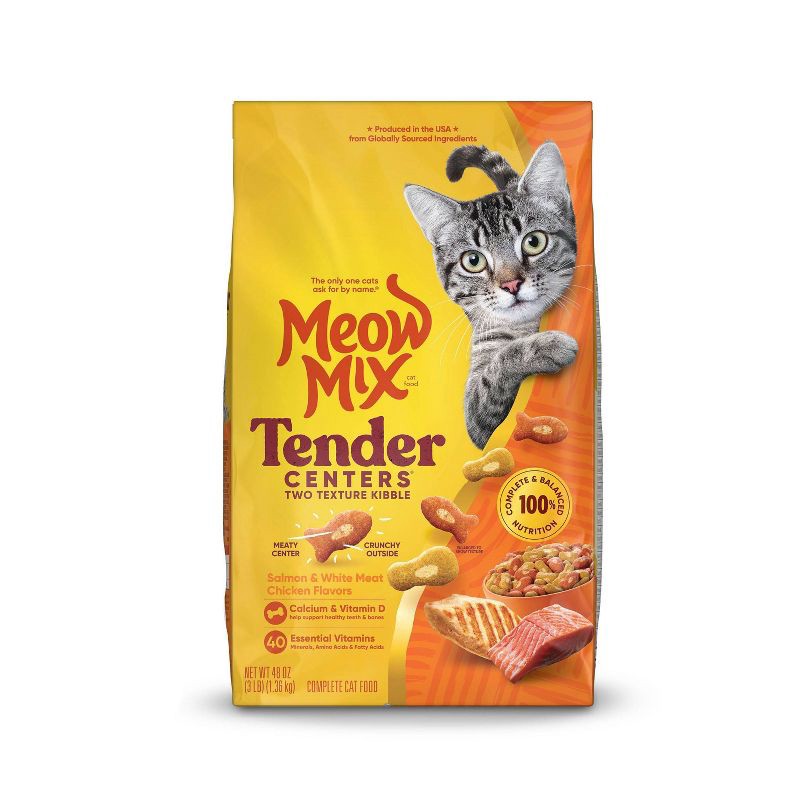 slide 1 of 5, Meow Mix Tender Centers Salmon and Chicken Flavor Dry Cat Food - 3lbs, 3 lb