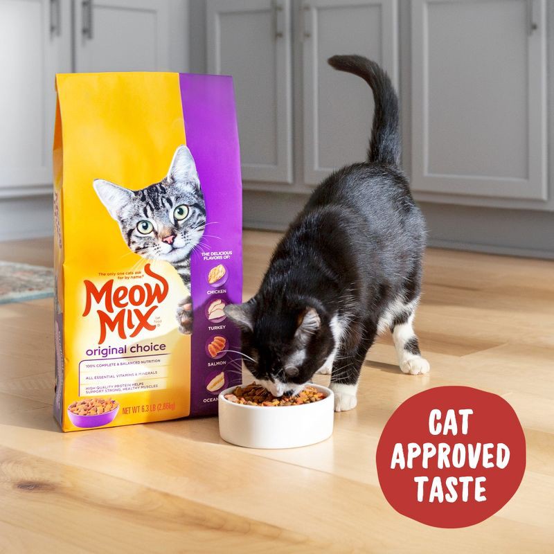 slide 3 of 4, Meow Mix Original Choice with Flavors of Chicken, Turkey, Salmon & Ocean Fish Adult Complete & Balanced Dry Cat Food - 6.3lbs, 6.3 lb