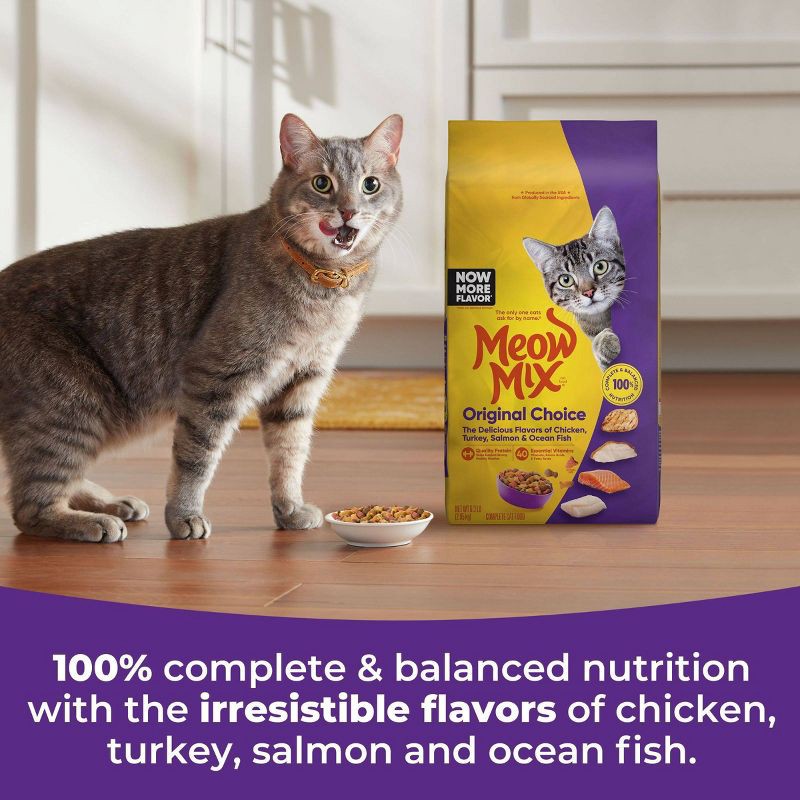 slide 4 of 5, Meow Mix Original Choice with Flavors of Chicken, Turkey, Salmon & Ocean Fish Adult Complete & Balanced Dry Cat Food - 6.3lbs, 6.3 lb
