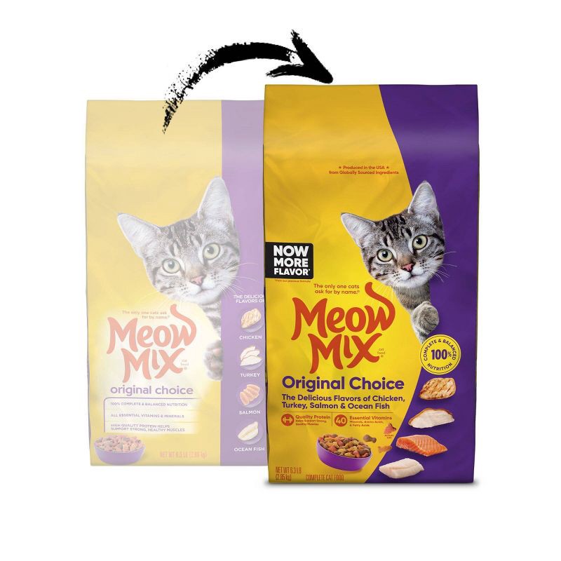 slide 5 of 5, Meow Mix Original Choice with Flavors of Chicken, Turkey, Salmon & Ocean Fish Adult Complete & Balanced Dry Cat Food - 6.3lbs, 6.3 lb