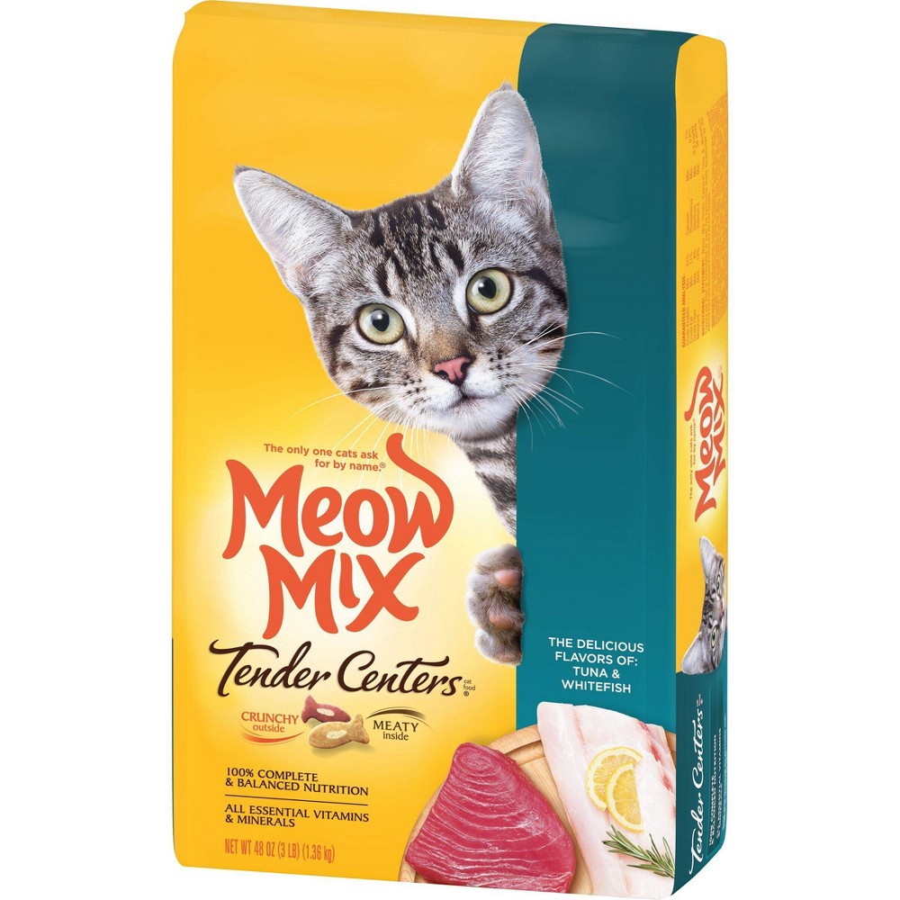 slide 4 of 8, Meow Mix Tender Center Tuna Whitefish Flavors Dry Cat Food, 3 lb
