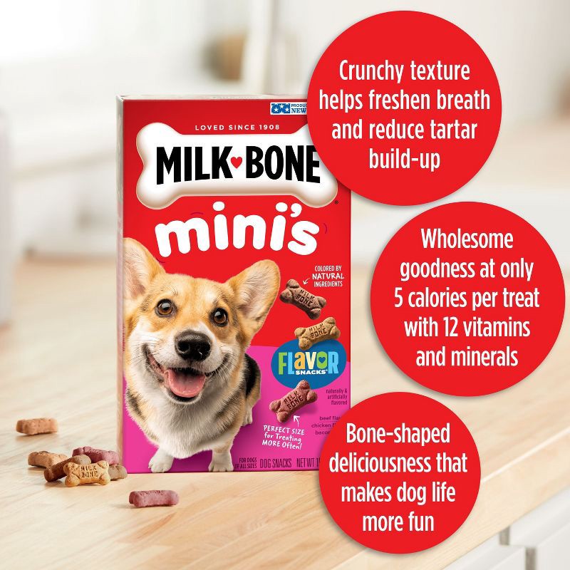 slide 3 of 8, Milk-Bone Original Mini Dog Treats Biscuits with Beef, Chicken & Bacon Flavor Snacks - 15oz, 15 oz
