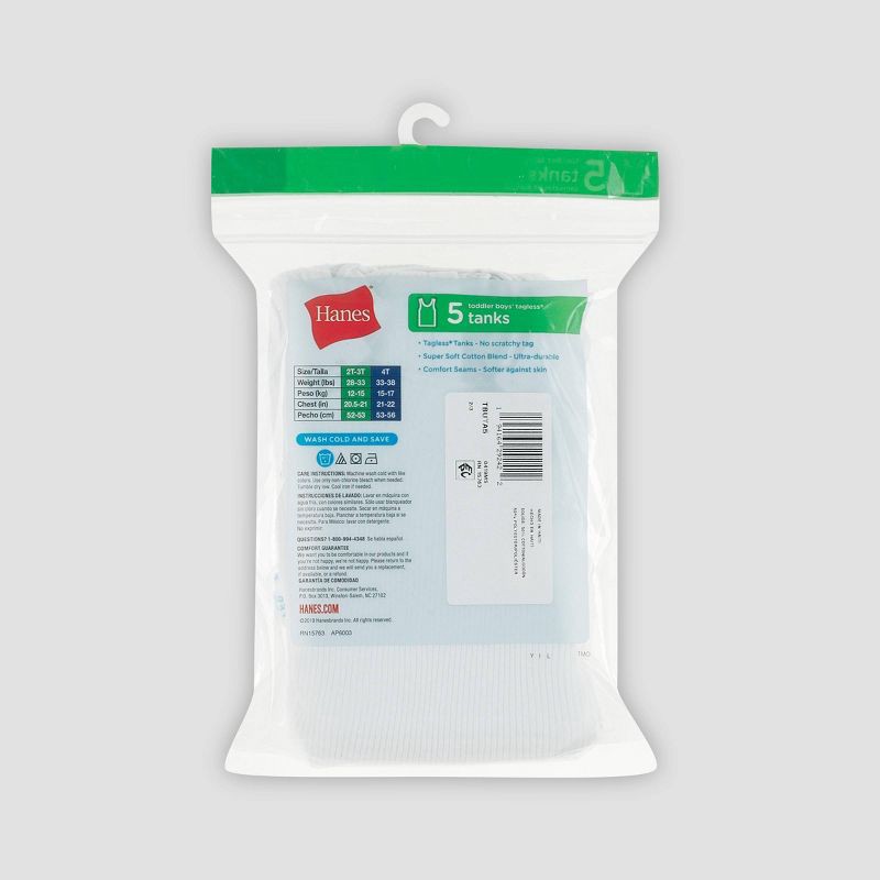 slide 4 of 5, Hanes Toddler Boys' 5pk Tank Top - White 4T, 5 ct