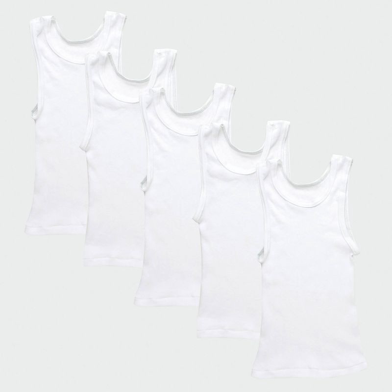 slide 1 of 5, Hanes Toddler Boys' 5pk Tank Top - White 4T, 5 ct