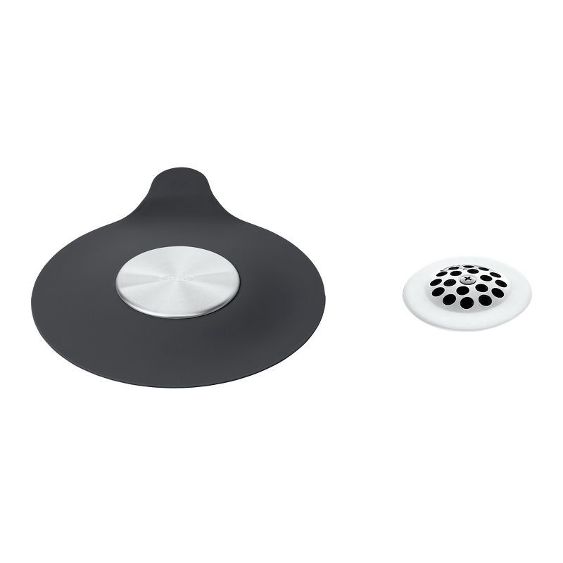 slide 5 of 5, Bath Tub Drain Stopper Gray - OXO: Silicone & Stainless Steel, Easy Removal, Fits Standard Tubs, 1 ct