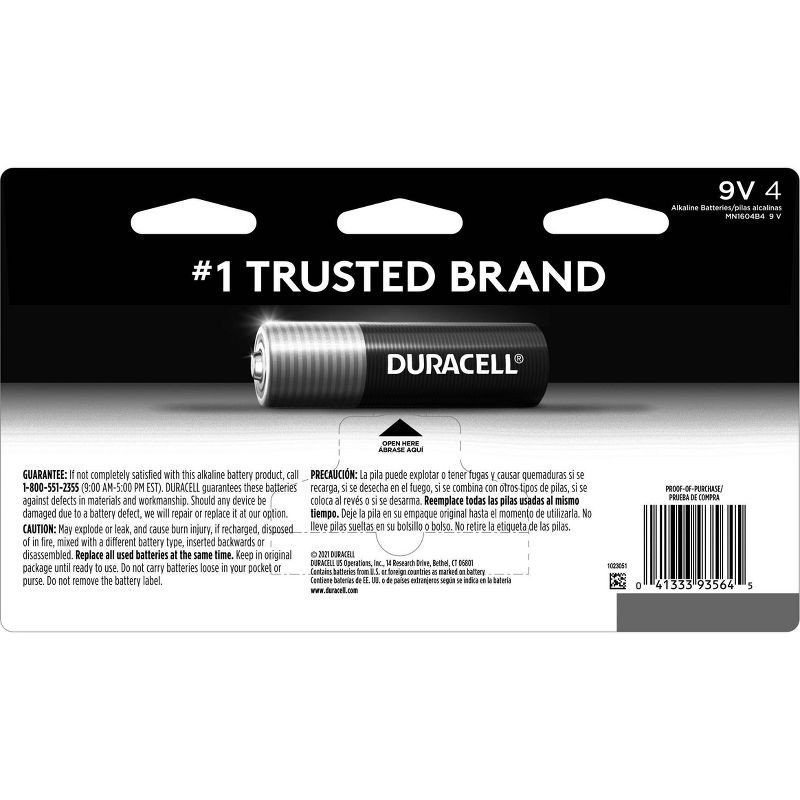 slide 5 of 5, Duracell Coppertop 9V Batteries - 4pk Alkaline Battery: Household Single-Use, 9.000V, 4 ct
