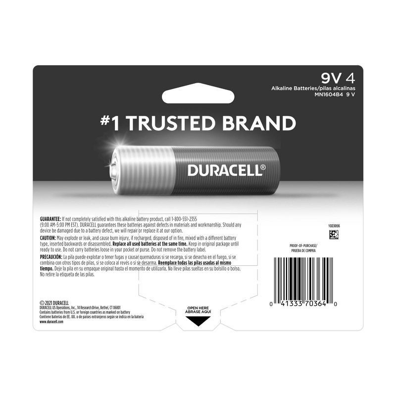 slide 6 of 6, Duracell Coppertop 9V Batteries - 4pk Alkaline Battery, 4 ct