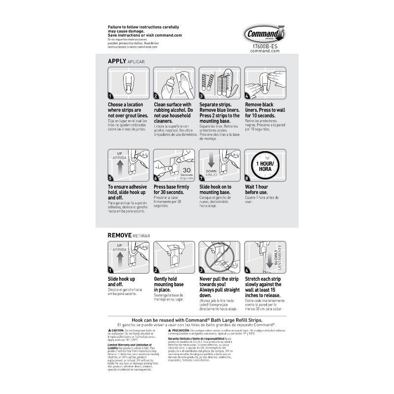 slide 8 of 11, Command 1 Hook 2 Strips Large Sized Bathroom Decorative Hook with Water Resistant Strips White, 1 ct