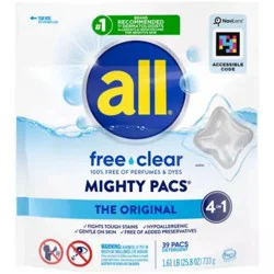 All Unscented Mighty Pacs Free Clear HE Laundry Detergent Pods 39 Pacs - 25.8oz