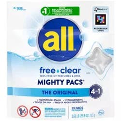 All Unscented Mighty Pacs Free Clear HE Laundry Detergent Pods 39 Pacs - 25.8oz