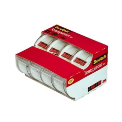 Scotch® Transparent Tape, 3/4 in. x 275 in., 4 Dispensers/Pack: Gift Wrap & Packing Tape, Clear, Plastic, Refill