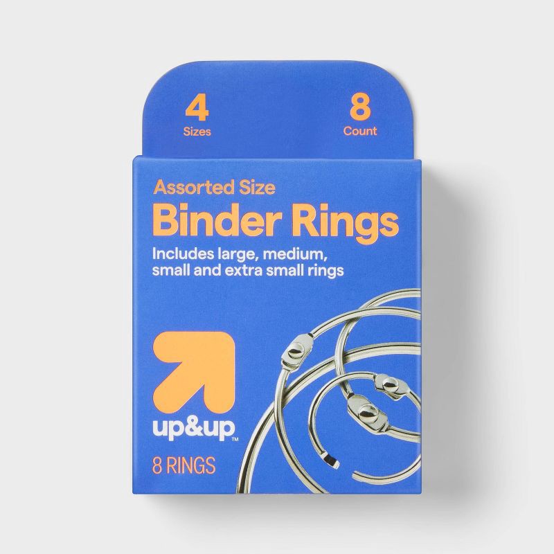 slide 1 of 3, 8ct Binder Rings - up&up™: Metal Book Rings for Index Cards, Silver Clips and Fasteners, 2.25" Width, 4.16" Height, 8 ct
