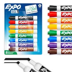 Expo 8pk Dry Erase Markers Chisel Tip Multicolored: Whiteboard & Office Supplies, Low-Odor, Bold & Fine Point, Ages 3+