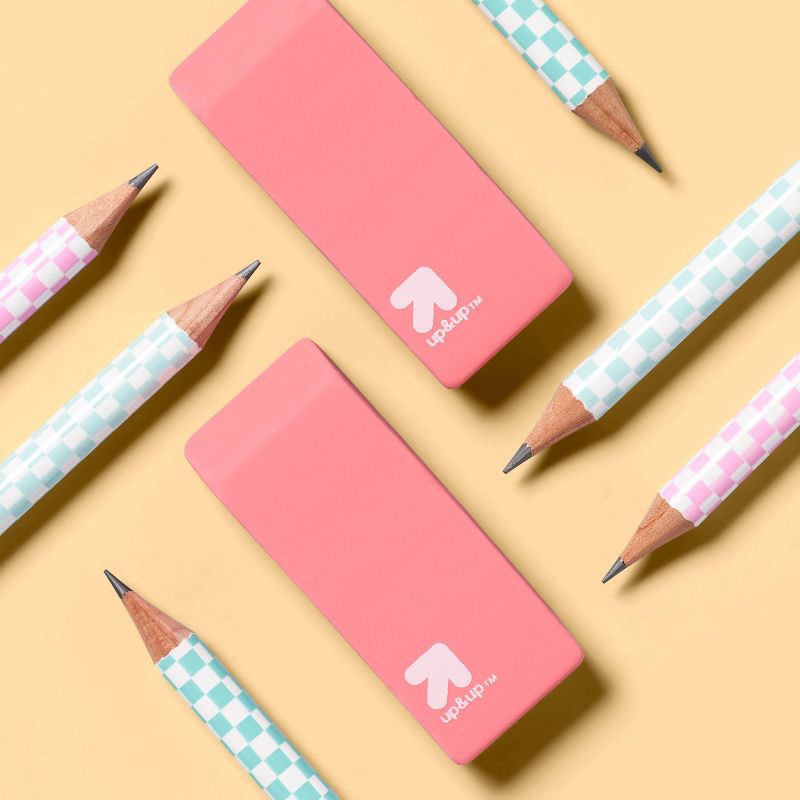 slide 2 of 5, Smudge Free Erasers 2ct - up&up™: Multicolor Hard Rubber, Block Erasers for Pencils, Right- or Left-Handed Design, 2 ct