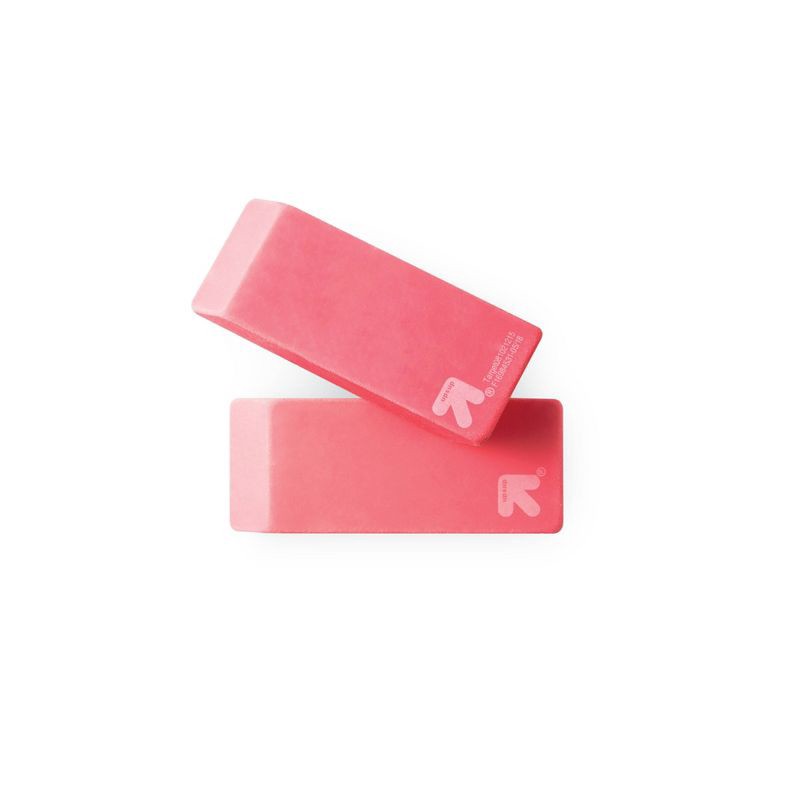 slide 4 of 5, Smudge Free Erasers 2ct - up&up™: Multicolor Hard Rubber, Block Erasers for Pencils, Right- or Left-Handed Design, 2 ct