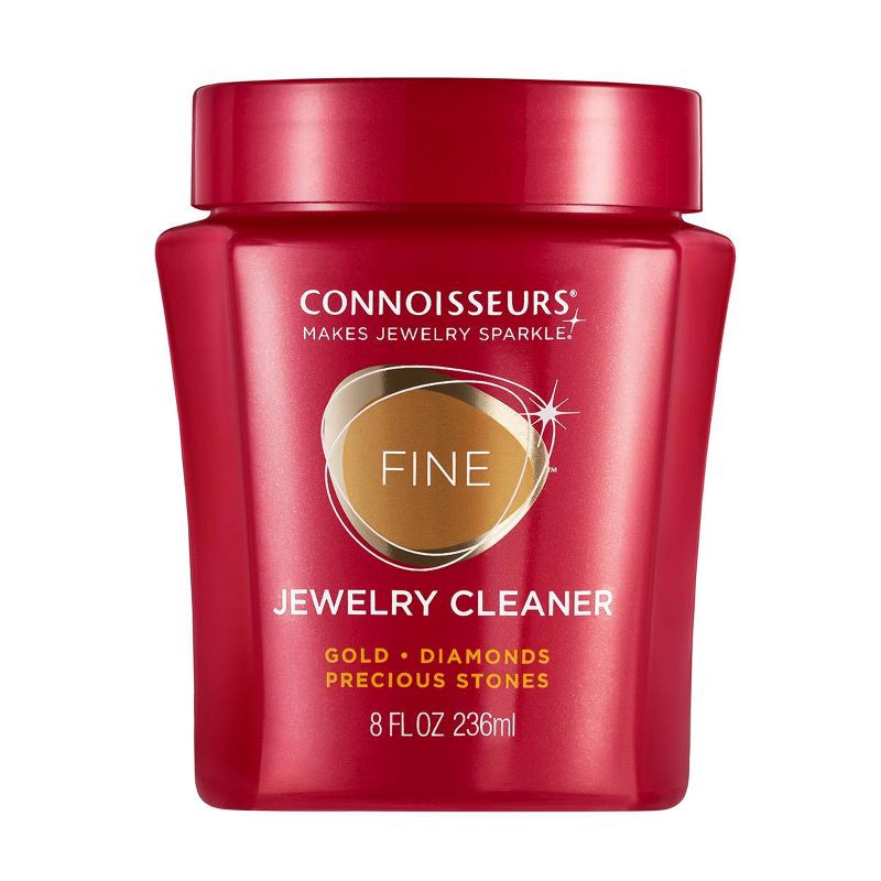 slide 1 of 3, Connoisseurs Precious Jewelry Cleaner: Liquid Solution with Cleaning Brush & Dipping Basket for Gold Surfaces, 8 oz, 8 oz
