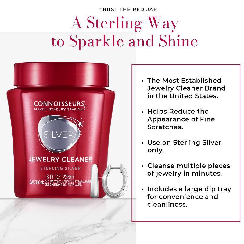 slide 4 of 10, Connoisseurs Silver Jewelry Cleaner: Liquid Solution with Dipping Basket for Silver Surfaces, 8 oz Volume, 8 oz