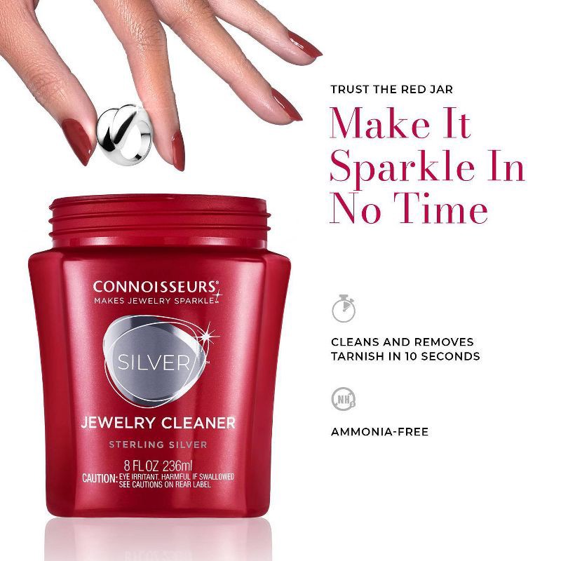 slide 5 of 10, Connoisseurs Silver Jewelry Cleaner: Liquid Solution with Dipping Basket for Silver Surfaces, 8 oz Volume, 8 oz