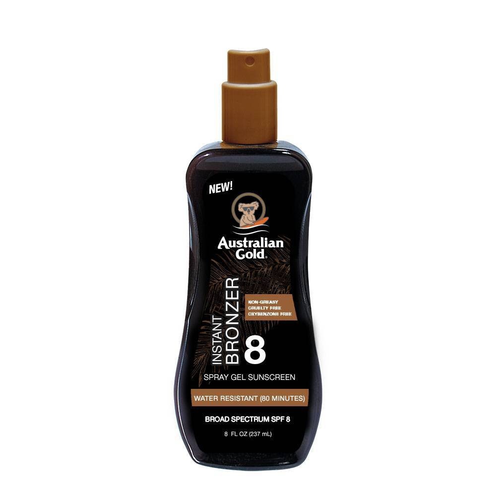 slide 1 of 3, Australian Gold Sunscreen Spray Gel with Instant Bronzer - SPF8 - 8oz, 8 ct; 8 oz