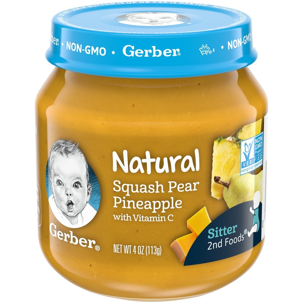 slide 1 of 9, Gerber 2nd Foods Natural Squash Pear Pineapple Baby Food 4 oz. Jar, 4 oz