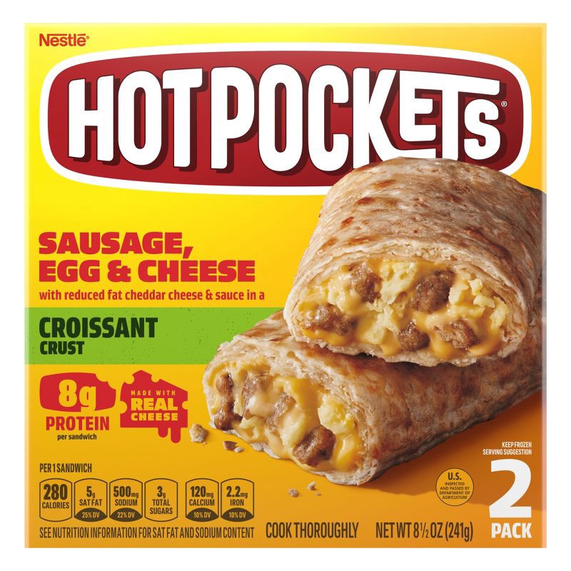 slide 1 of 9, Hot Pockets Croissant Crust Frozen Sausage Egg & Cheese - 8.5oz/2ct, 8.5 oz, 2 ct