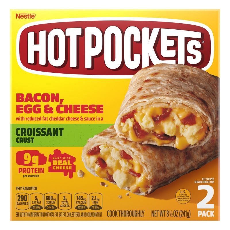 slide 1 of 12, Hot Pockets Bacon Egg & Cheese Frozen Snacks with Croissant Crust - 2ct/8.5oz, 2 ct; 8.5 oz